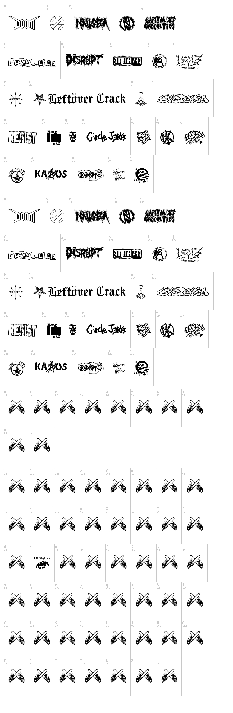 Punk Rawk font map
